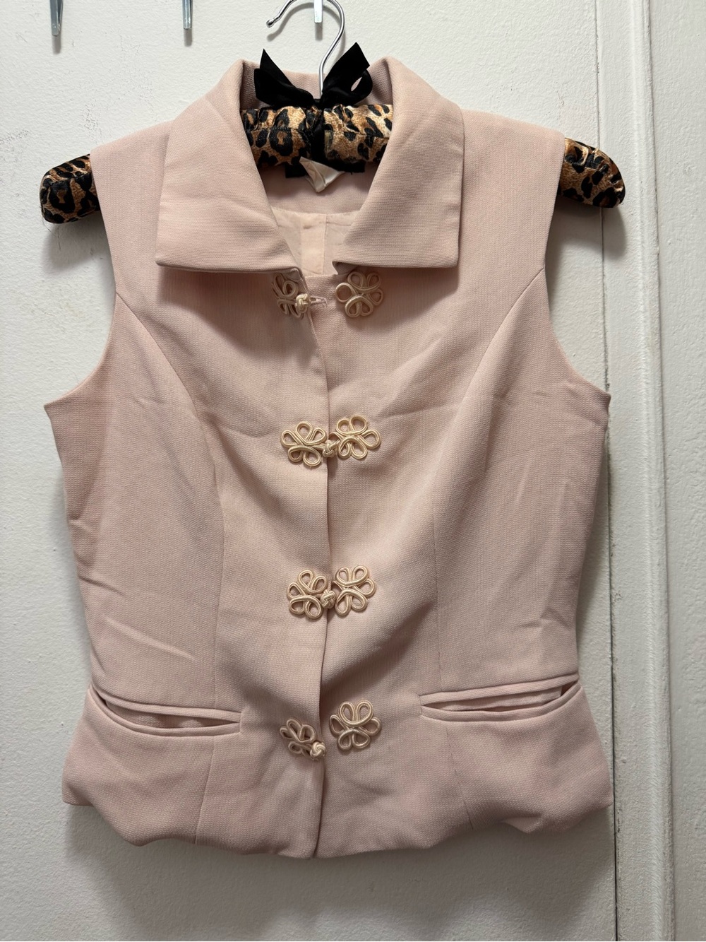 Felicity Sleeveless Pink Frog Closure Vintage Mandarin Vest